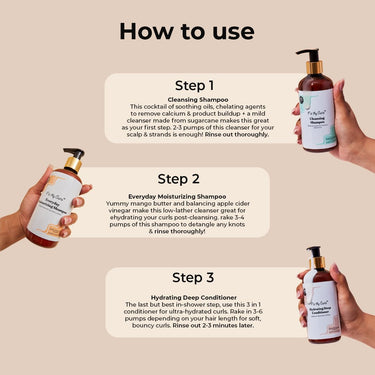 Fix My Curls Wash Day Trio | Cleansing & Moisturizing Shampoo, Hydrating Deep Conditioner | Silicone & Sulphate Free | For Curly, Wavy Hair| 250ml each